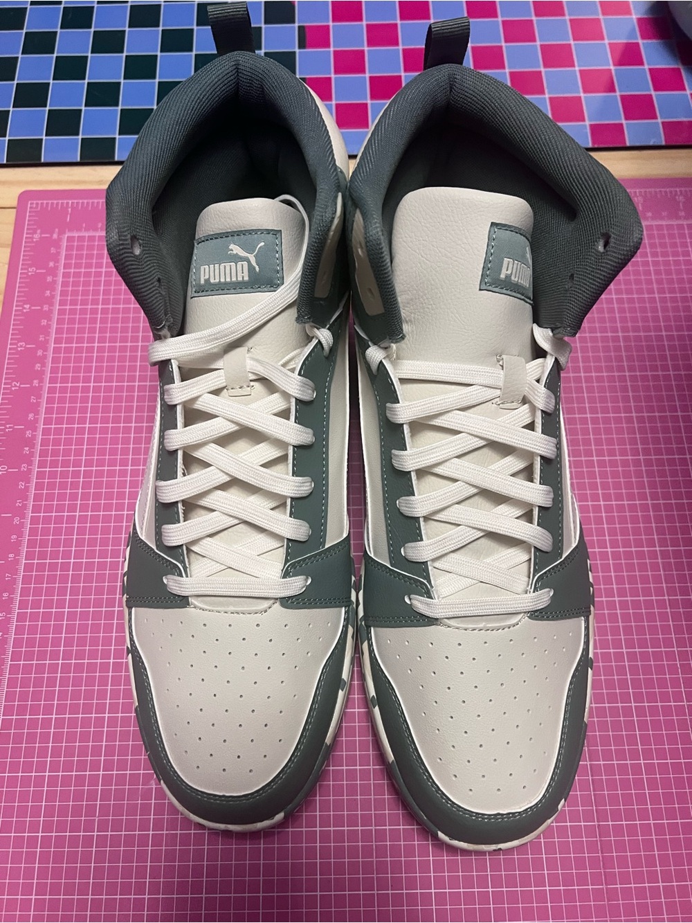 Puma White and Dark Green Camo Men's High-Top Sneakers